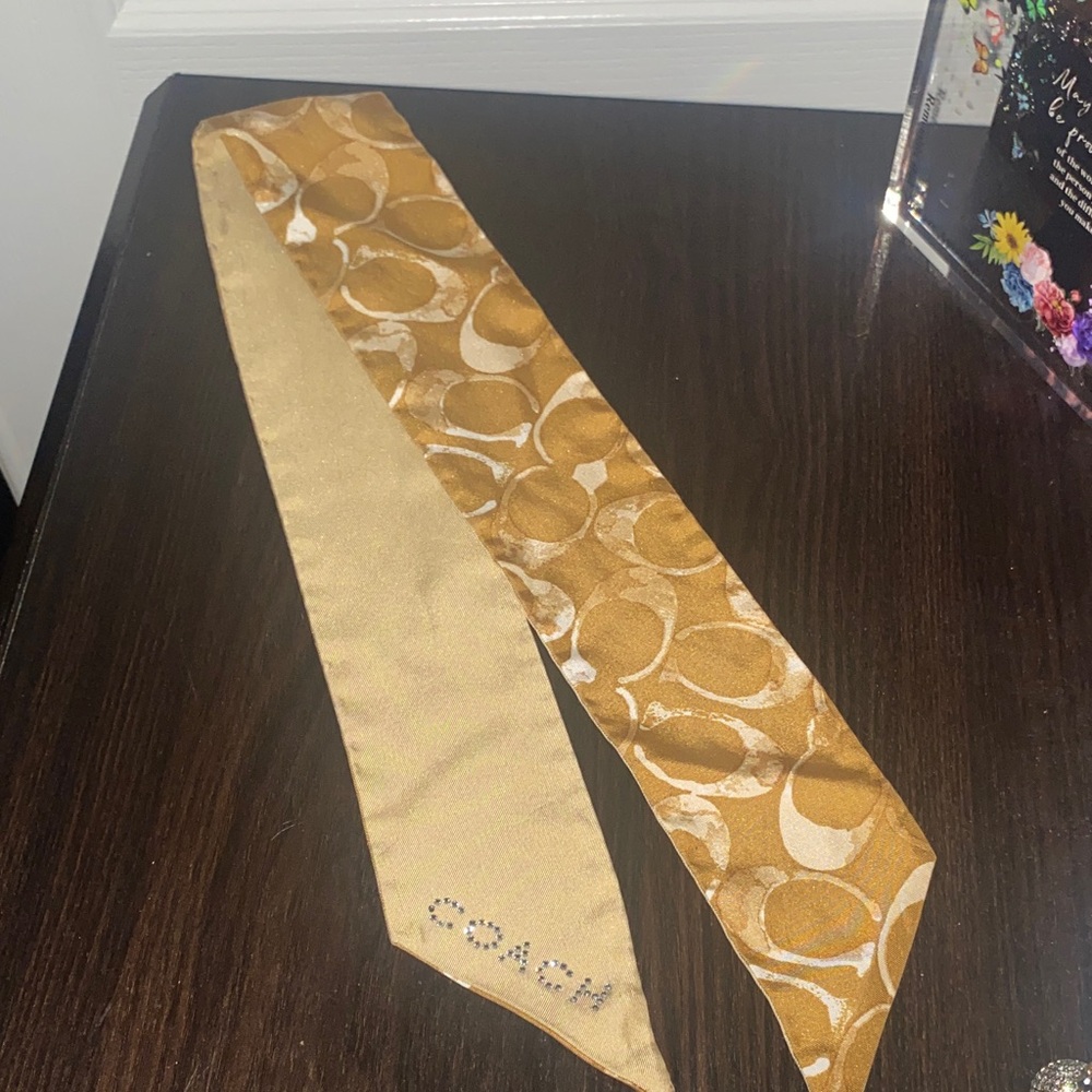 Coach Tan and Gold Signature Scarf